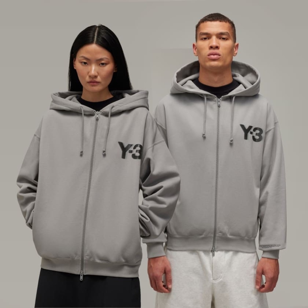 Yohji Yamamoto ADIDAS Y-3 Light Gray Zip Hoodie with Black Logo